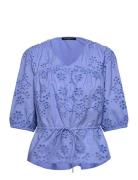 Cambria Cotton Ss Broderie Top Blue French Connection