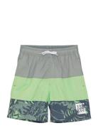 Swim Long Shorts, Colorblock Green Color Kids