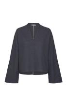 Nina V-Neck Linen Blouse Navy Ahlvar Gallery