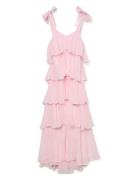 Vmfelicia Tiestrap Ruffle Maxi Dress Exp Pink Vero Moda