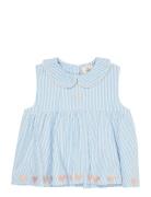 Seersucker Ss Blouse W. Hearts Blue Copenhagen Colors