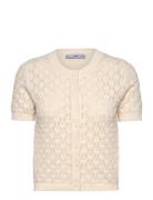 Short-Sleeved Openwork Knitted Cardigan Cream Mango