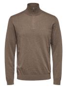 Slhberg Half Zip Cardigan Noos Brown Selected