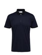 Slhfave Zip Ss Polo Noos Navy Selected