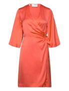 Slffranziska 3/4 Short Satin Wrap Dress Orange Selected