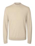 Slhtray Ls Knit Merino Mock Neck Noos Beige Selected