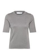 Slflura Lurex 2/4 Knit O-Neck Grey Selected