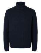 Slhzig Ls Knit Structure Roll Neck Navy Selected