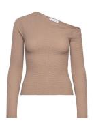 Textured Asymmetrical Neck T-Shirt Beige Mango