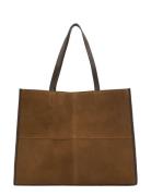 Leather Shopper Bag With Stitching Beige Mango