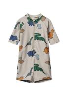 Max Printed Shortsleeve Swim Jumpsuit Beige Liewood