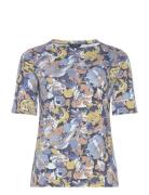 Floral Stretch Cotton Boatneck Tee Blue Lauren Women