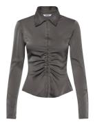 Long-Sleeved Fitted Satin Shirt Green Weekday