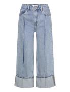 Wide-Leg Cropped Jeans With Rolled-Up Hem Blue Mango