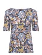 Floral Stretch Cotton Boatneck Tee Blue Lauren Ralph Lauren