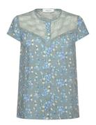 Rwelif Capsleeve Regular Lace Blous Blue Rosemunde