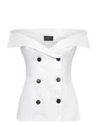 Eliora Button Front Linen Top White Bardot