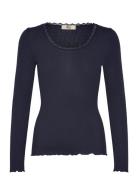 Rmwjohanne Wool Blend Ls U-Neck T-S Navy RM By Rosemunde
