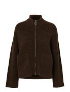 Slfsia Ras Ls Knit Zipper Cardigan Noos Brown Selected