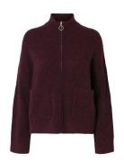 Slfsia Ras Ls Knit Zipper Cardigan Noos Burgundy Selected
