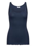 Rwbelle Silk U-Neck Strap Elastic T Navy Rosemunde