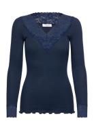 Rwbernadine Organic Ls V-Neck Lace Navy Rosemunde