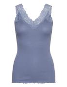 Organic Top W/ Lace Blue Rosemunde