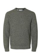 Slhross Ls Knit Structure Crew Neck Noos Grey Selected