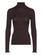 Rwbeatha Silk Ls Rollneck T-Shirt Brown Rosemunde