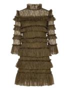 Carmine Frill Lace Mini Dress Khaki Malina