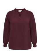 Carmetta Life V-Neck Ls Top Wvn Noos Burgundy ONLY Carmakoma