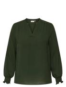 Carmetta Life V-Neck Ls Top Wvn Noos Green ONLY Carmakoma