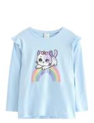 Top With Frill Detail Cat Prin Blue Lindex
