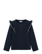 Ruffled Ribbed T-Shirt Navy Mango