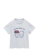 Embossed Detail Printed T-Shirt Blue Mango