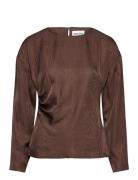 Rosalie Jacquard Weave Satin Blouse Brown Malina