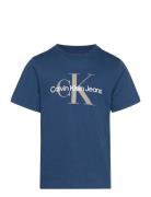 Ck Monogram Ss T-Shirt Blue Calvin Klein