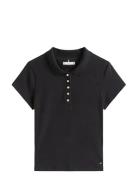 Gold Button Slim Ss Polo Black Tommy Hilfiger