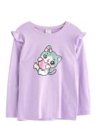 Top With Frill Detail Cat Prin Purple Lindex