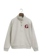 G Badge Half Button Up Sweat Grey GANT