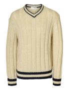 Slhroy Ls Knit Relaxed Rib V-Neck Cream Selected