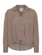 Printed Crepe Ls Faux Wrap Top Brown Calvin Klein