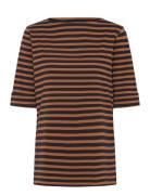 Striped Stretch Cotton Boatneck Tee Navy Lauren Women