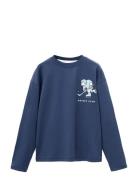 Printed Cotton-Blend T-Shirt Navy Mango