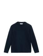 Knitted Sweater With Ribbed Details Navy Mango