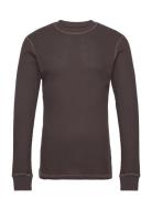 Wwemil Waffle Ls T-Shirt Black WOOD WOOD