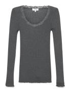 Rwbabette Ls U-Neck Lace T-Shirt Grey Rosemunde