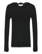 Rwbabette Silk Ls Lace T-Shirt Black Rosemunde