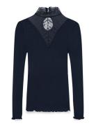 Rwbeatha Silk Ls Lace T-Shirt Navy Rosemunde