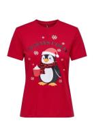 Onlkita Life Reg S/S Top Box Xmas Jrs Red ONLY